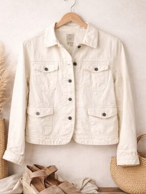 Lucky Brand Jacket Button Up Denim White Long Sleeve Size XL